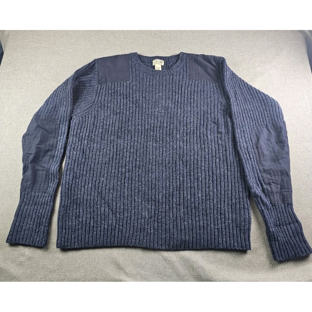 LL Bean Commando Sweater Mens XXL Merino Lambswool Elbow Shoulder Patches 0BHR7